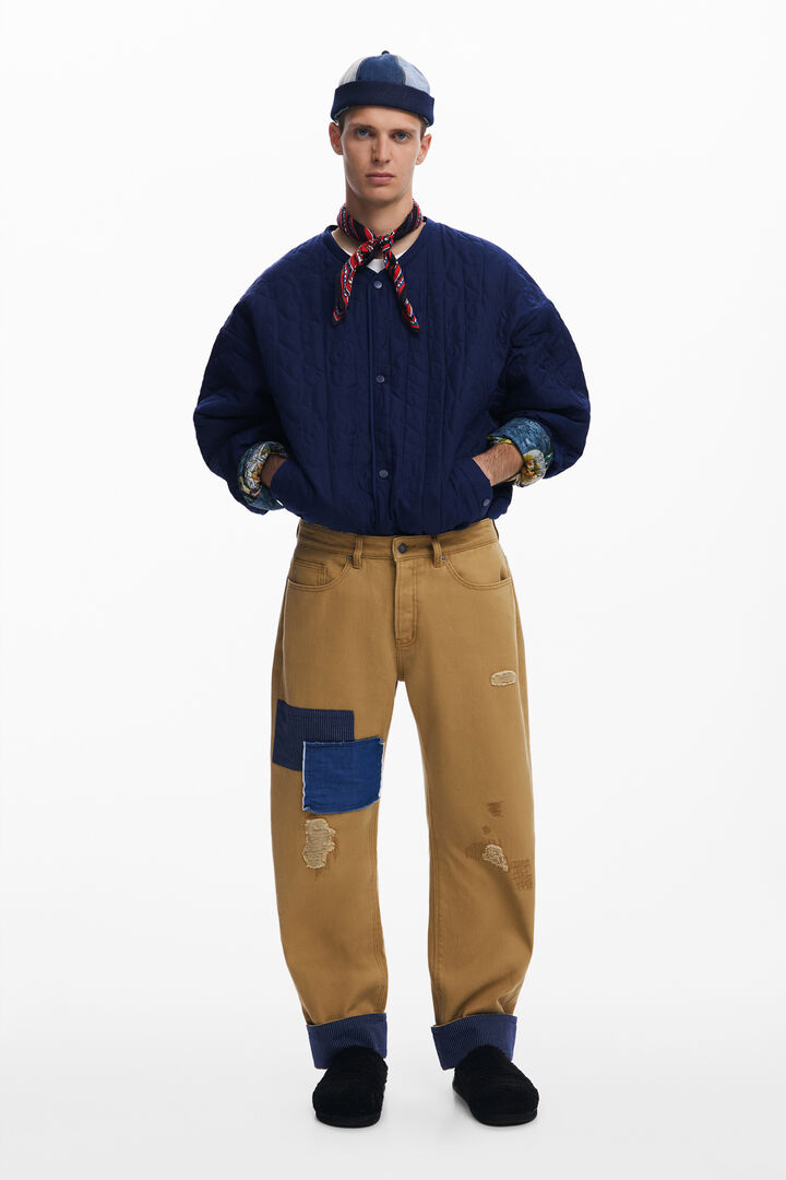 Turn-up hem patch trousers