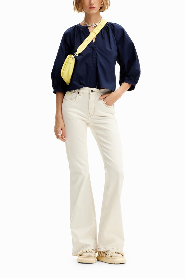 V-neck poplin blouse