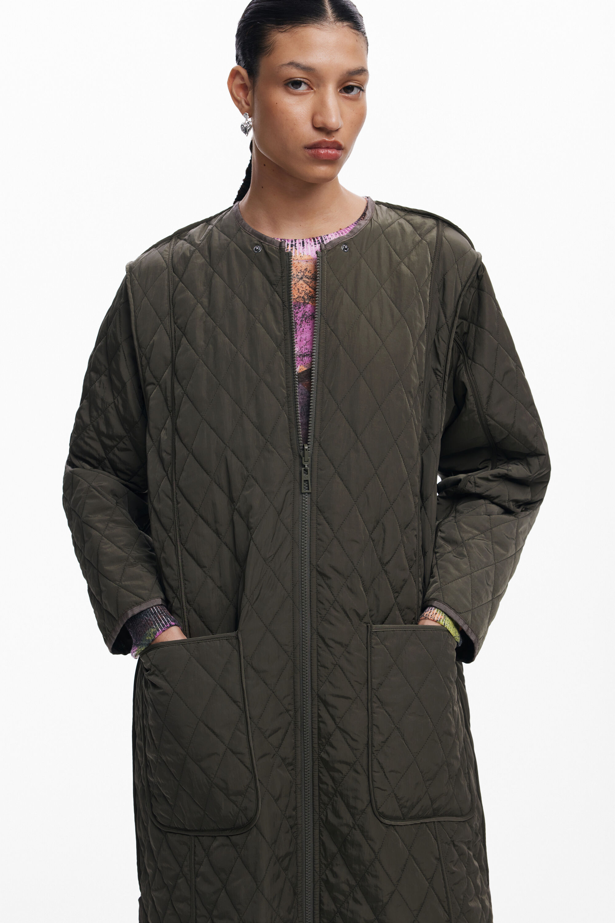 【Desigual】 フード付きロングパデッドコート 42 Combined short padded coat Women's I Desigual.com