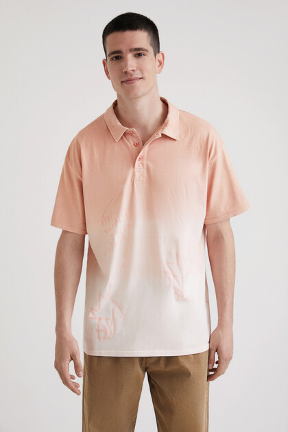 Short-sleeve arty print polo shirt