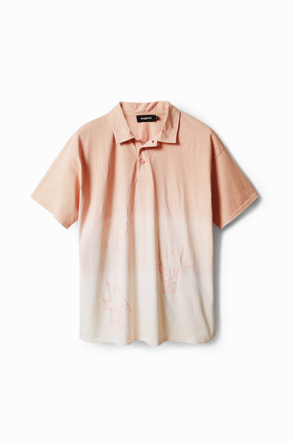 Short-sleeve arty print polo shirt