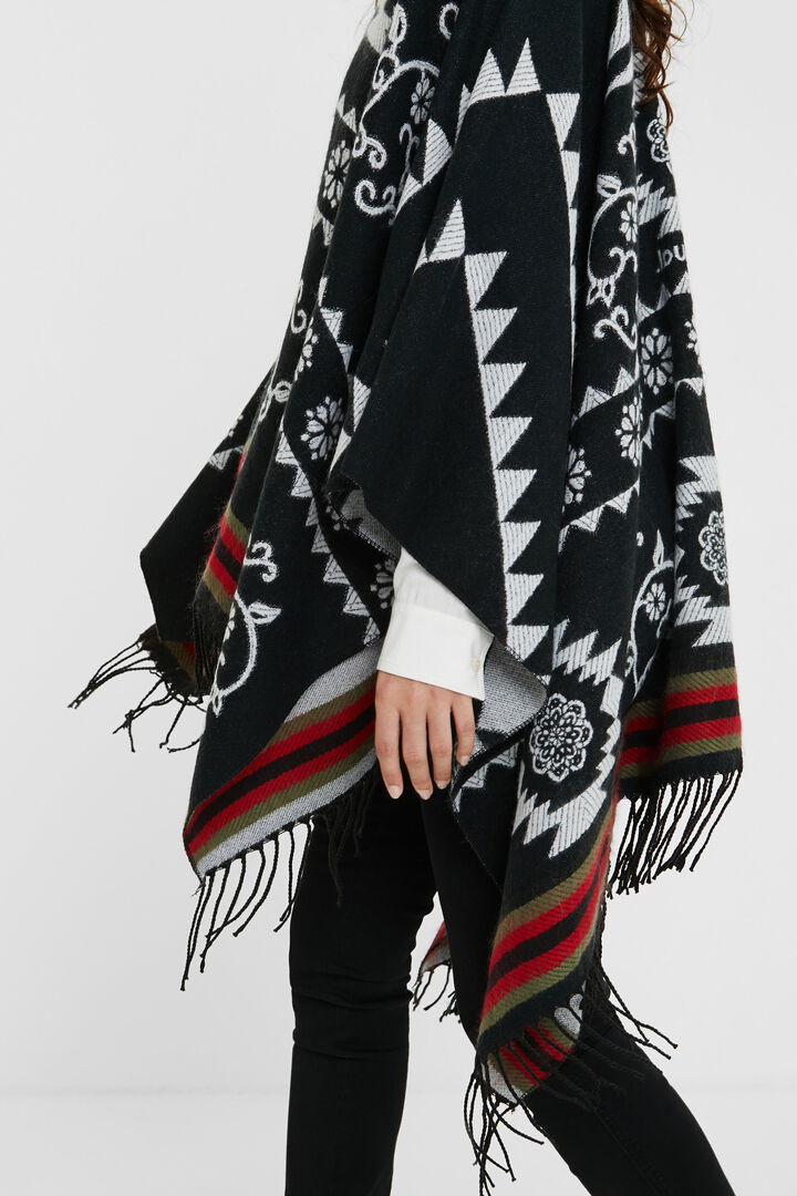 Poncho rectangular cenefas étnicas | Desigual