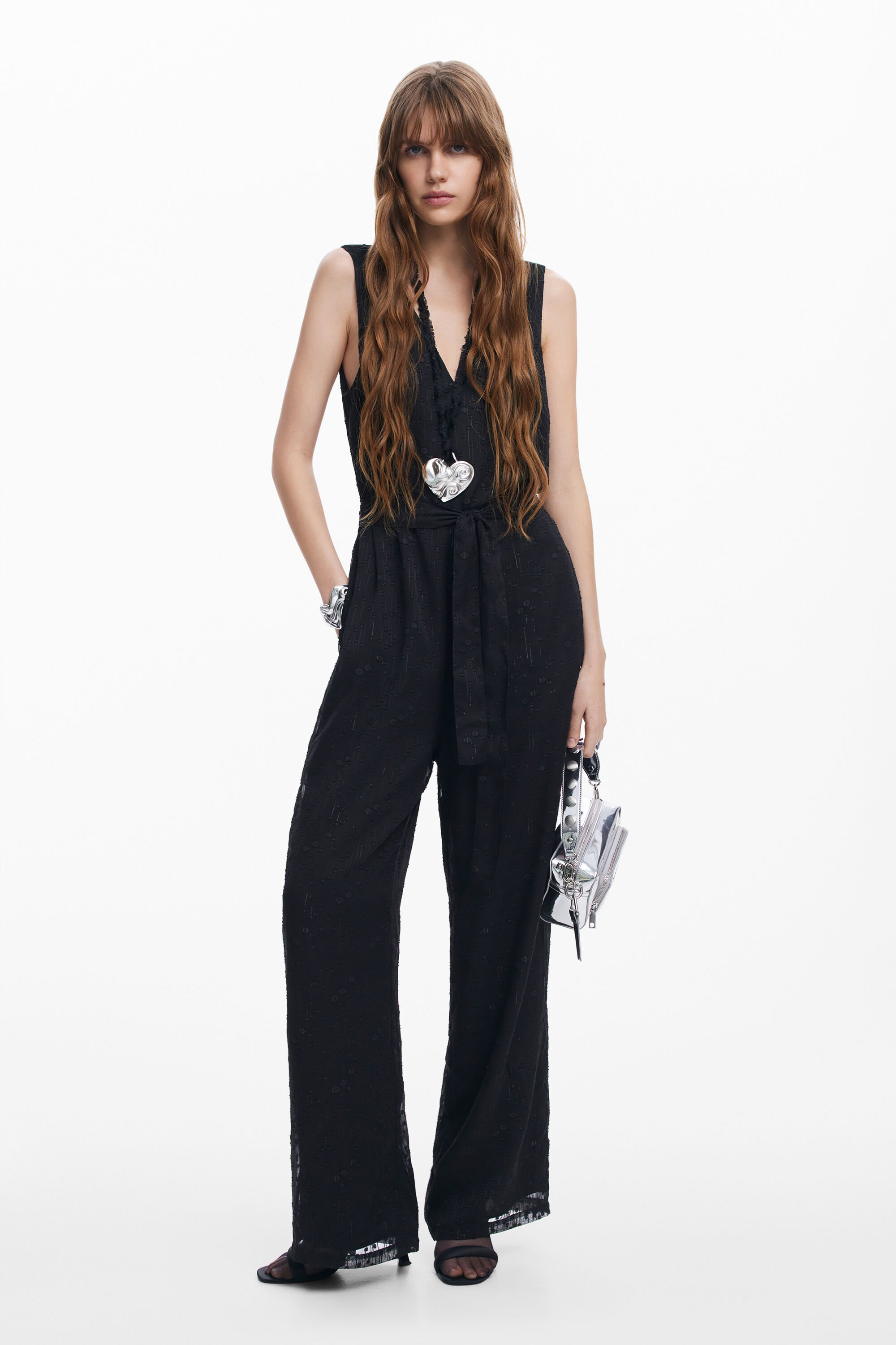 Desigual Shiny Jumpsuit with Belt Women POLYESTER Black M
