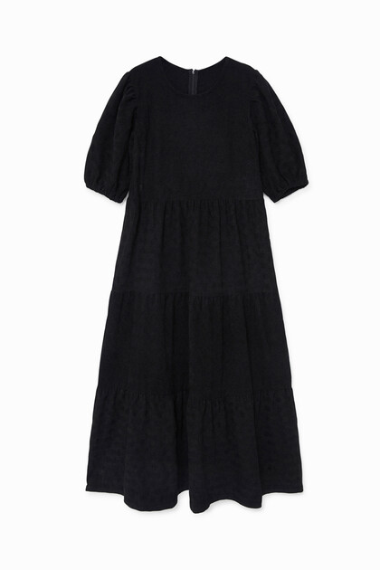 Plain texturized midi-dress