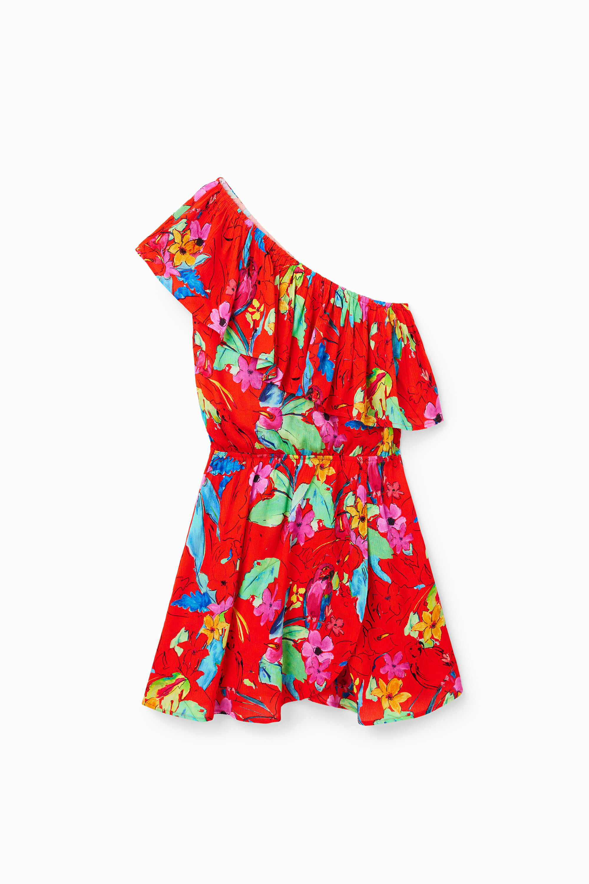 Tropical asymmetric short dress