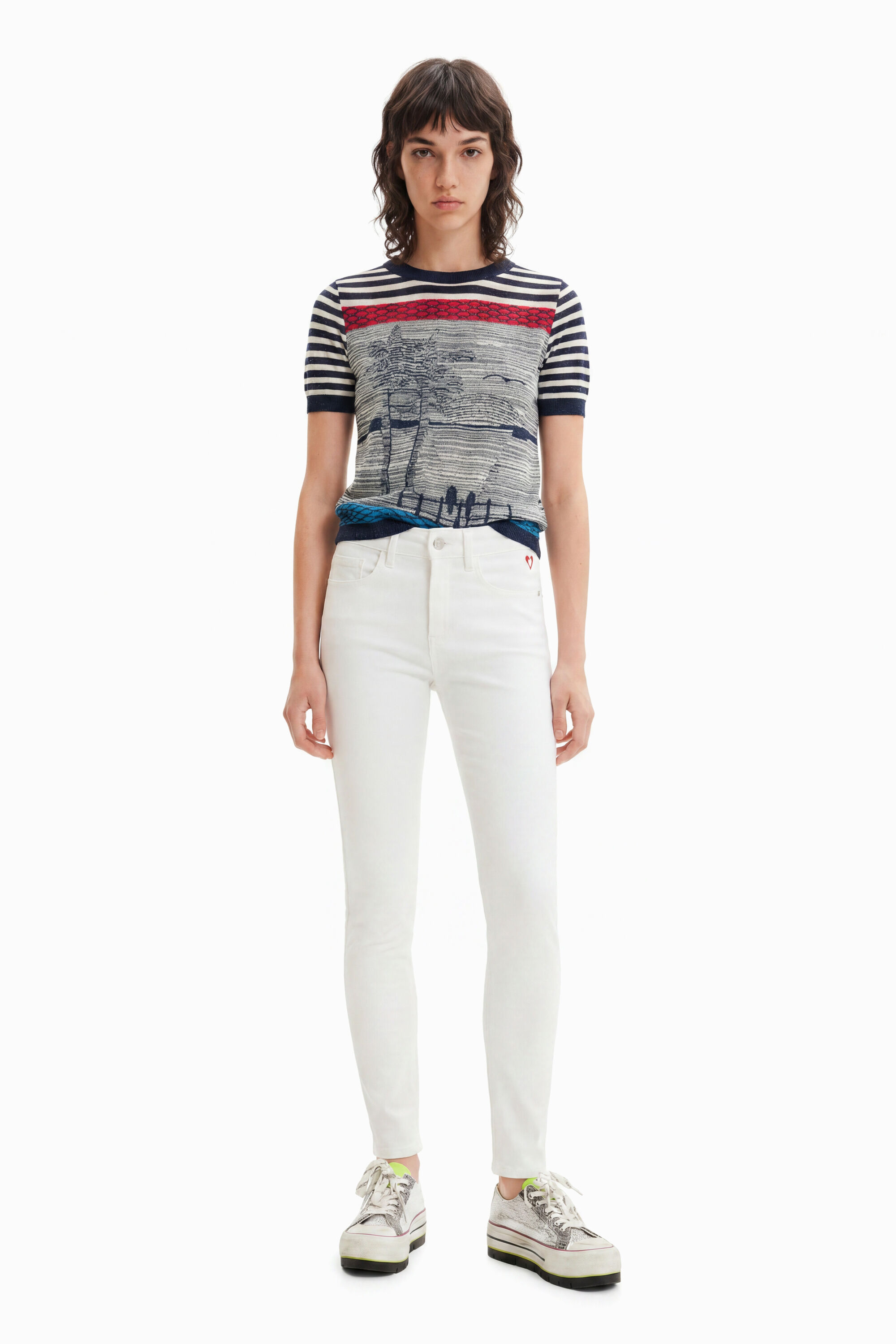 Desigual Mulher Branco Calças De Ganga Skinny Push-Up, 44
