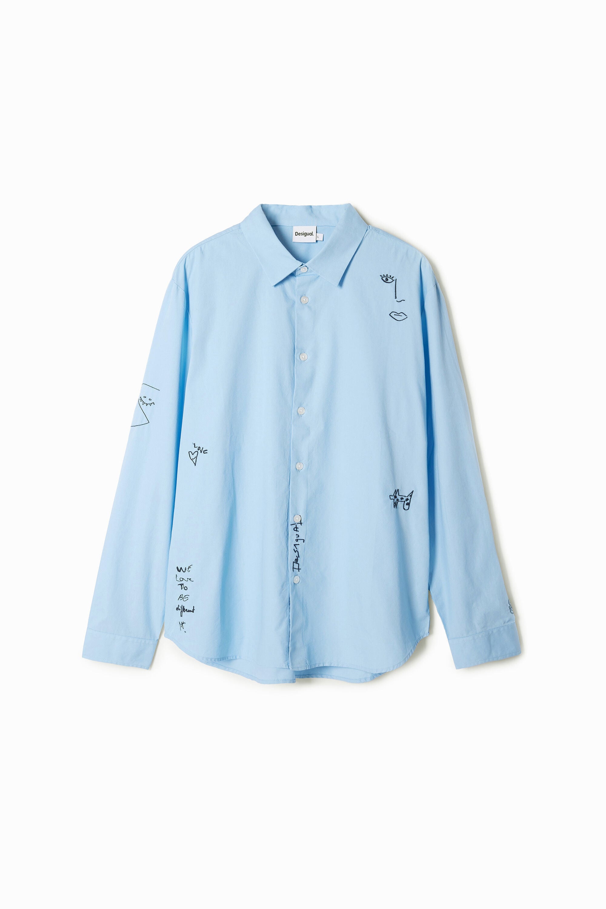 Desigual Herren Blau Hemd Mit Stickereidetails, Baumwolle, S