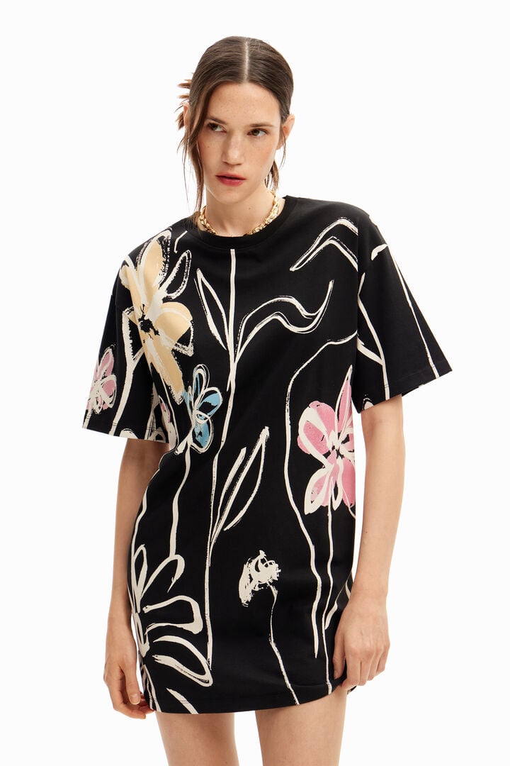 Vestido corto flores ilustradas | Desigual