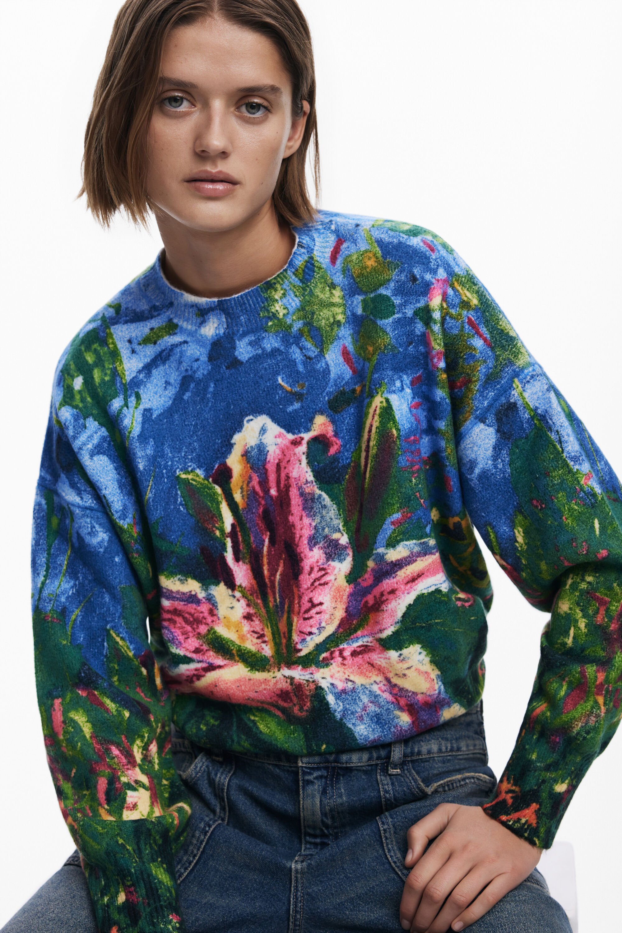 Desigual Thick Orchid Sweater In Material Finishes