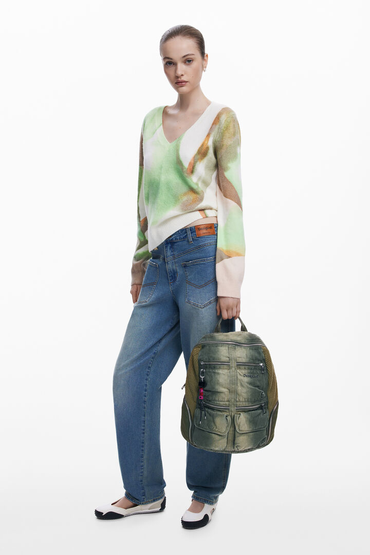 Grand sac à dos en denim combiné | Desigual