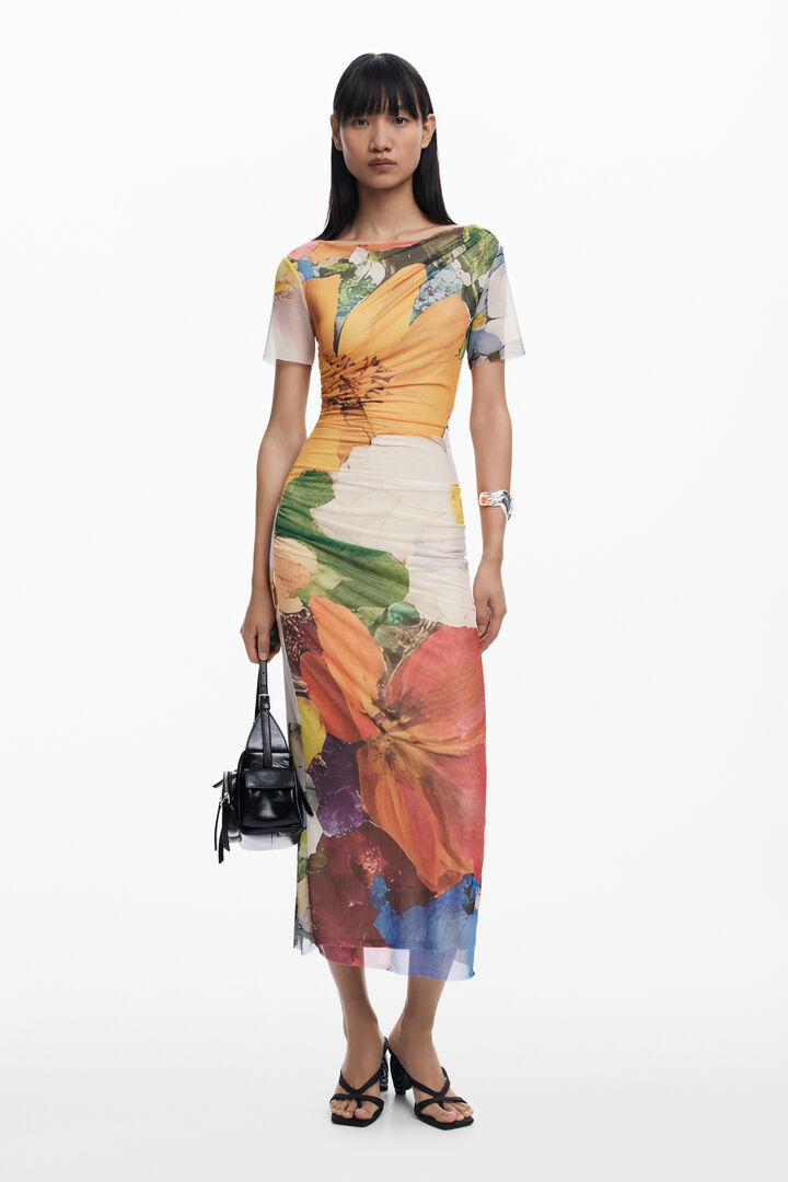 Midi tulle dress with flowers | Desigual