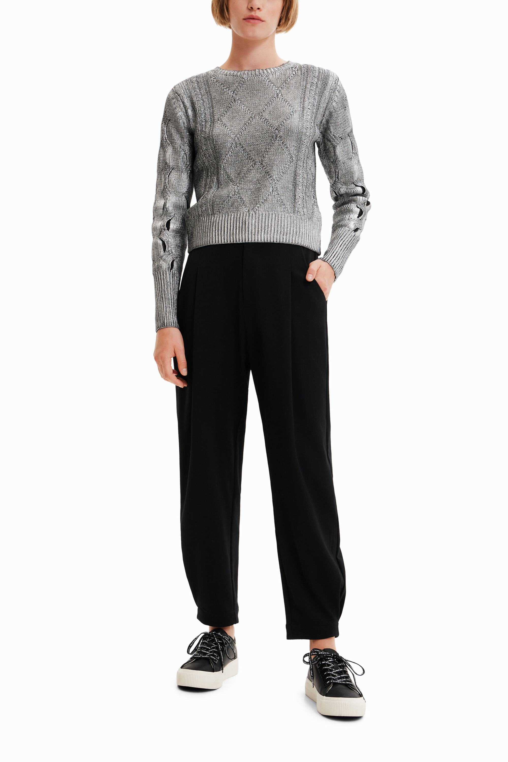 Schwarze Bundfaltenhose BLACK S  - Onlineshop Desigual