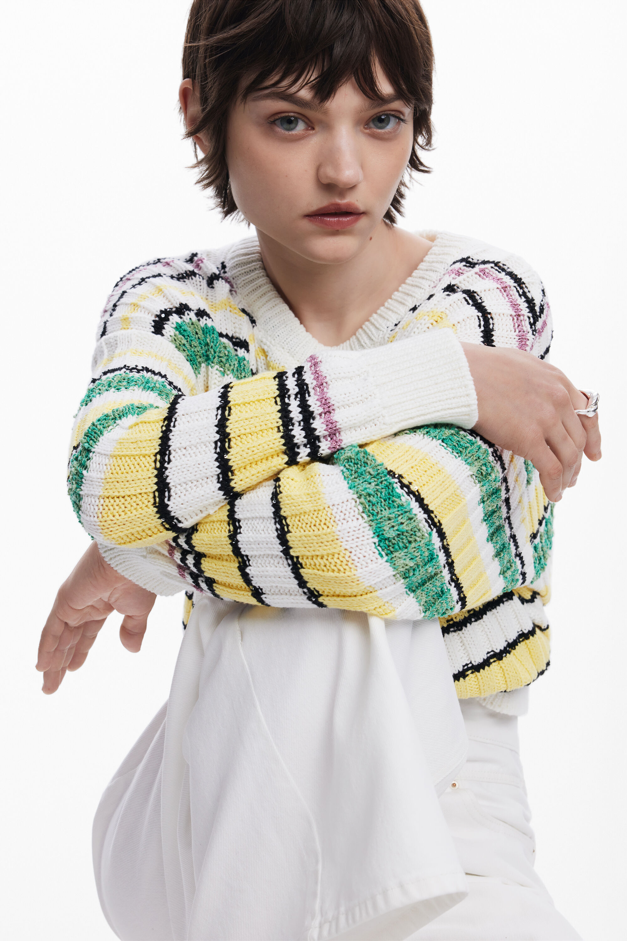 Desigual Colorful Striped Sweater In Material Finishes