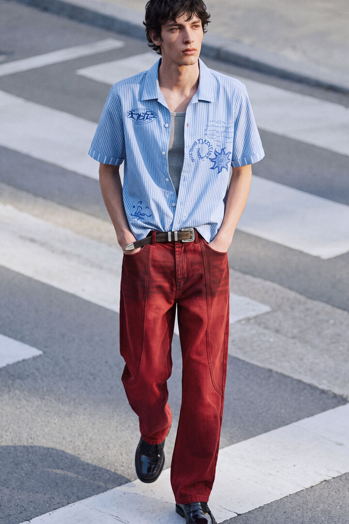 Short printed cotton shirt