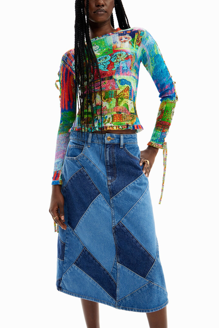 Mar&iacute;a Escot&eacute; patchwork denim skirt | Desigual