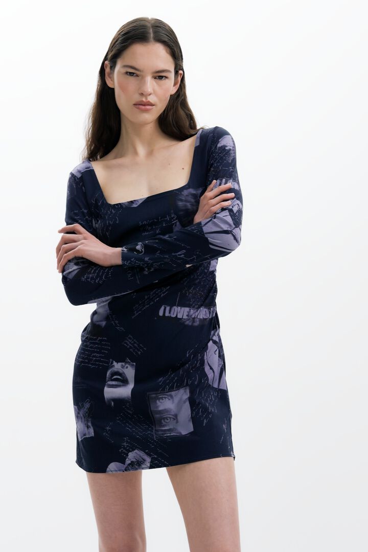 Postcard square neck dress | Desigual