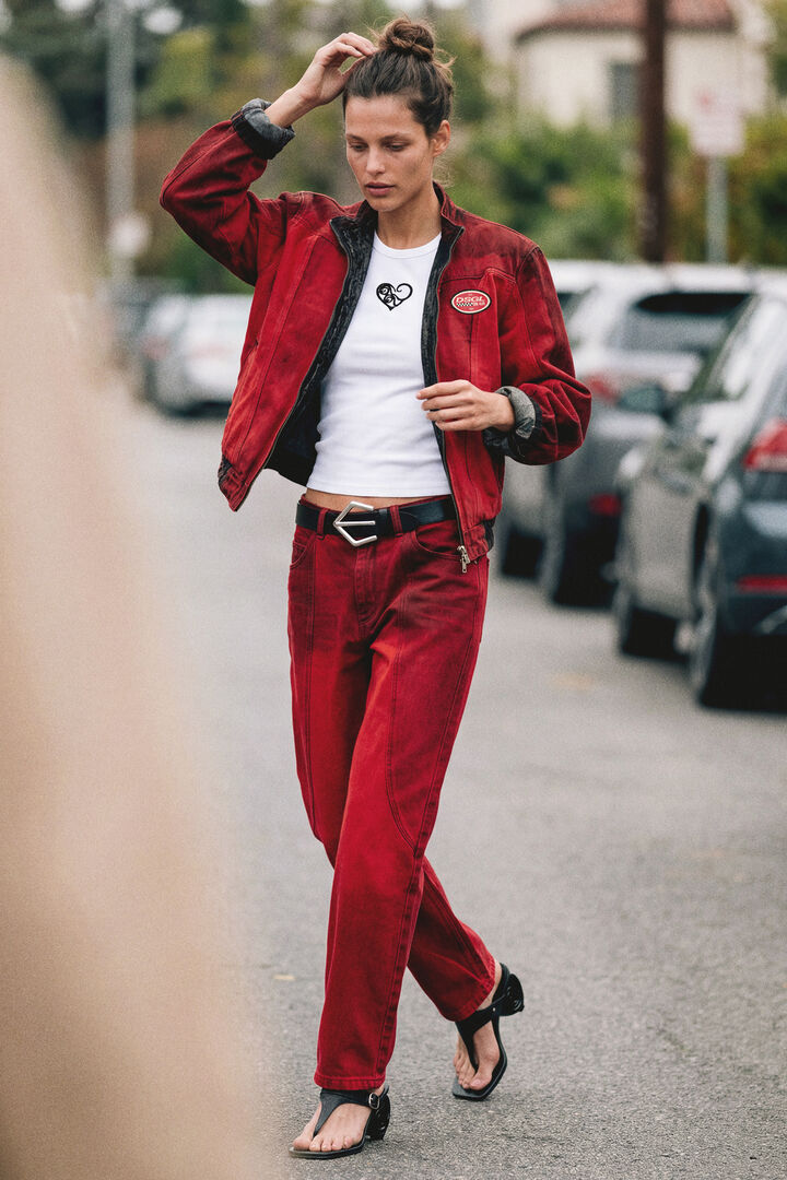 Paneled denim pants