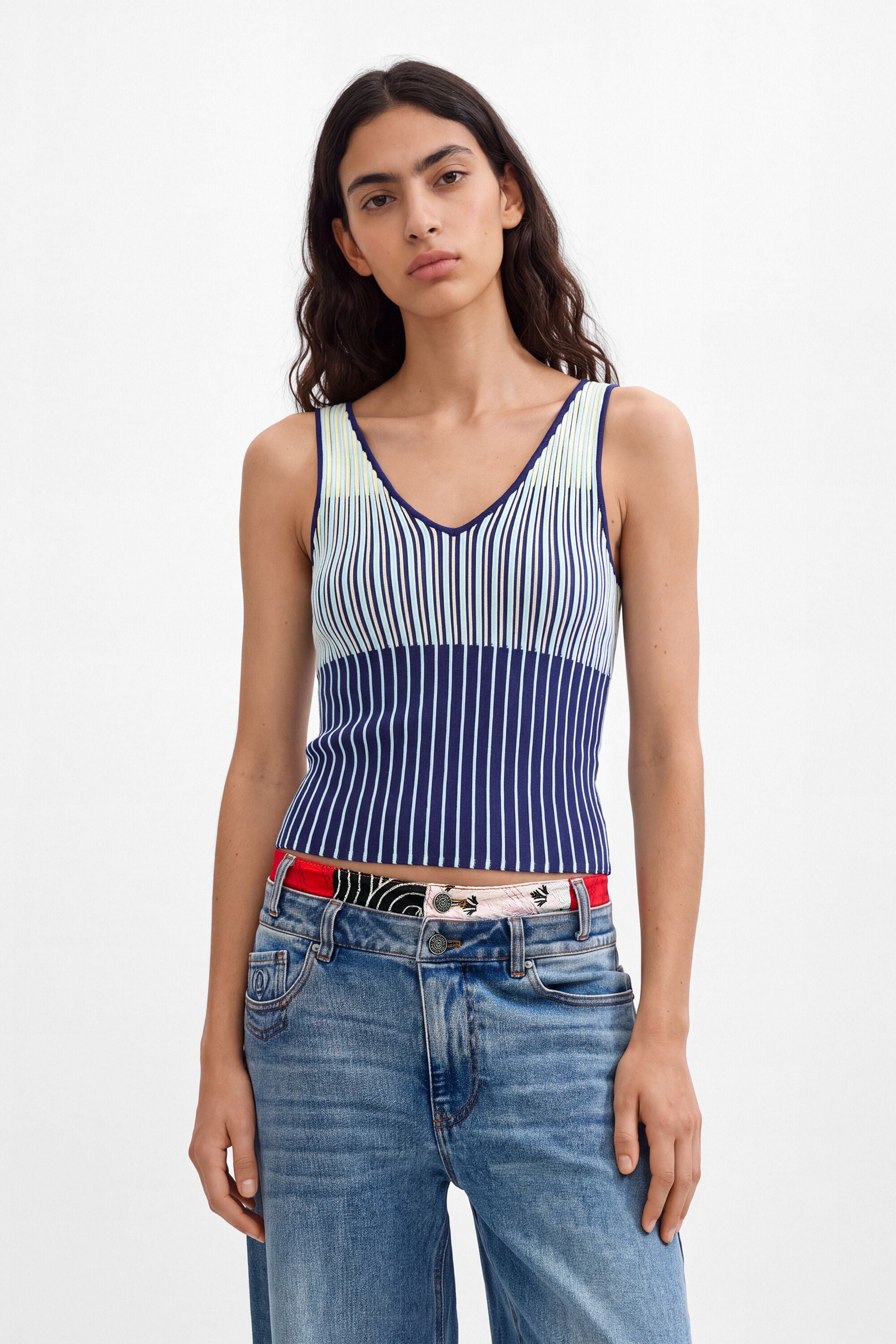 Desigual Top Punto sin mangas, Mujer, Azul