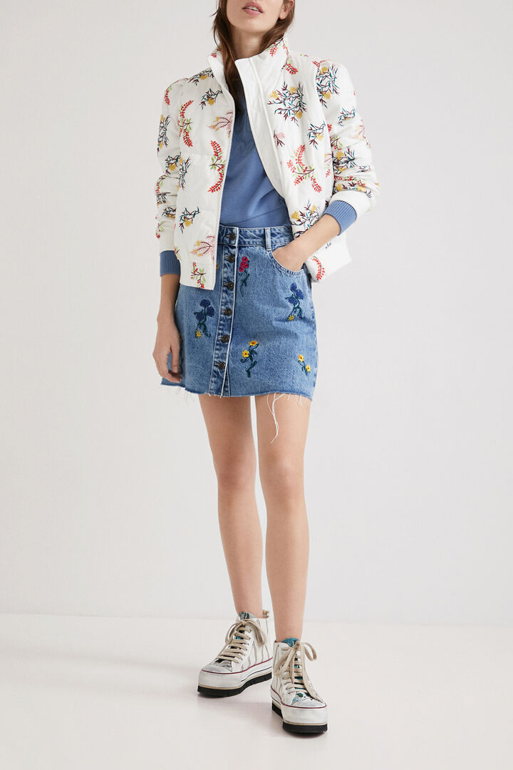 Dżinsowa spódnica mini w kwiaty | Desigual