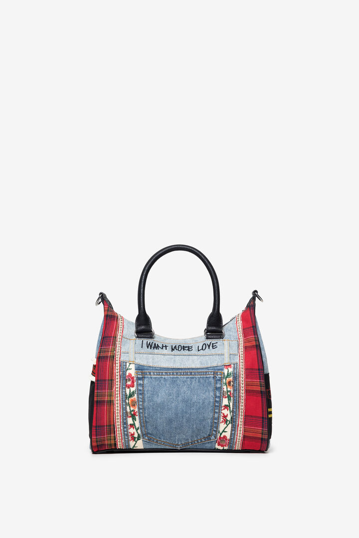Patches red and denim shoulder bag | Desigual