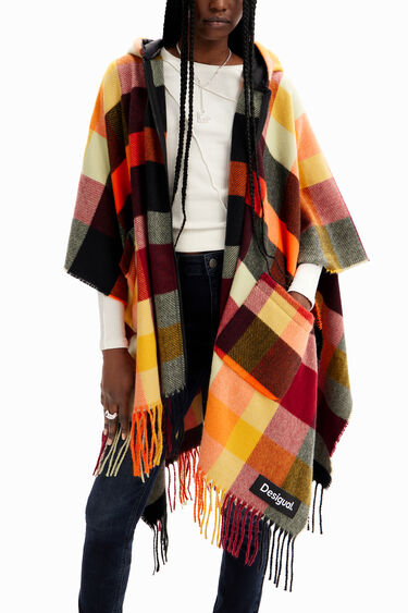 Plaid hooded poncho | Desigual