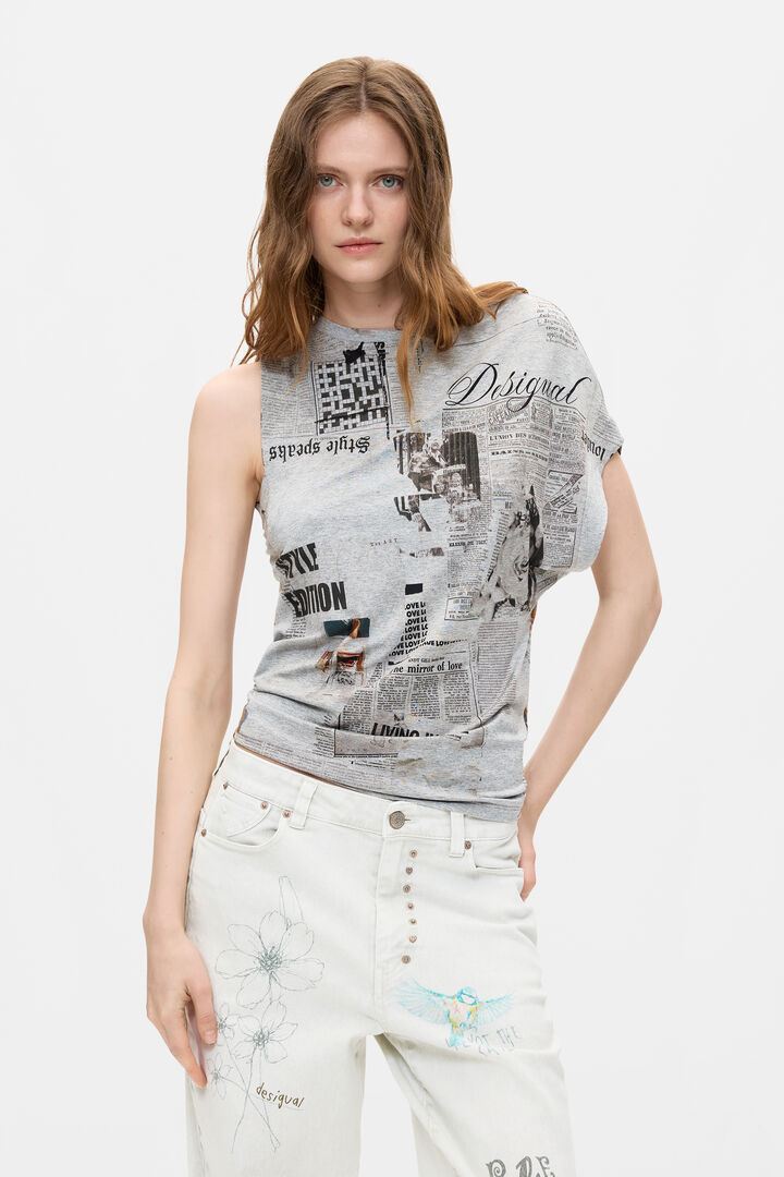 Cal&ccedil;a jeans estampada longa