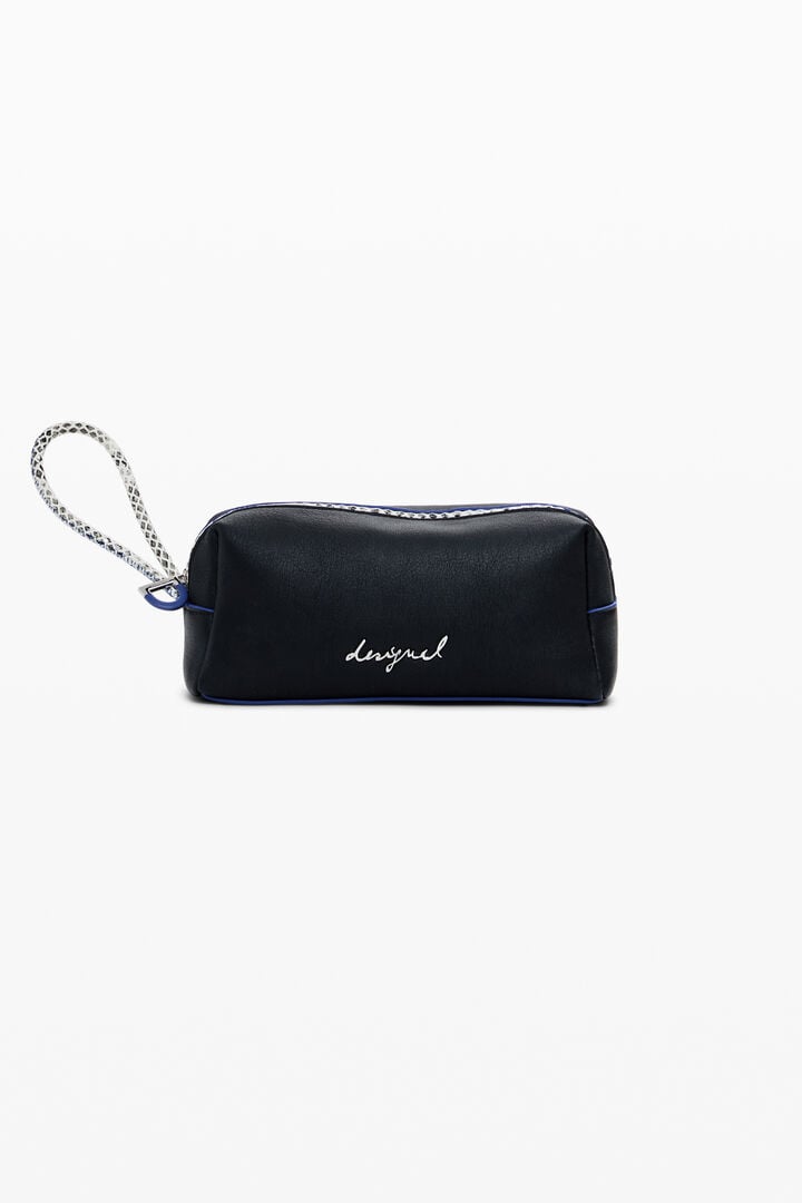 Medium faux leather toiletry bag with contrasts
