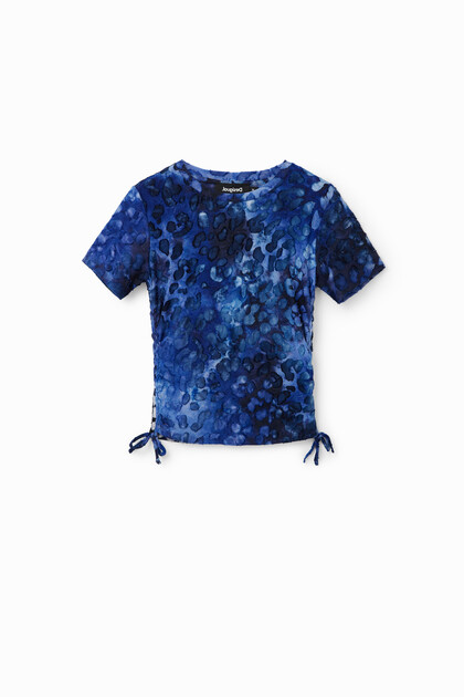 Slim animal print gathered T-shirt