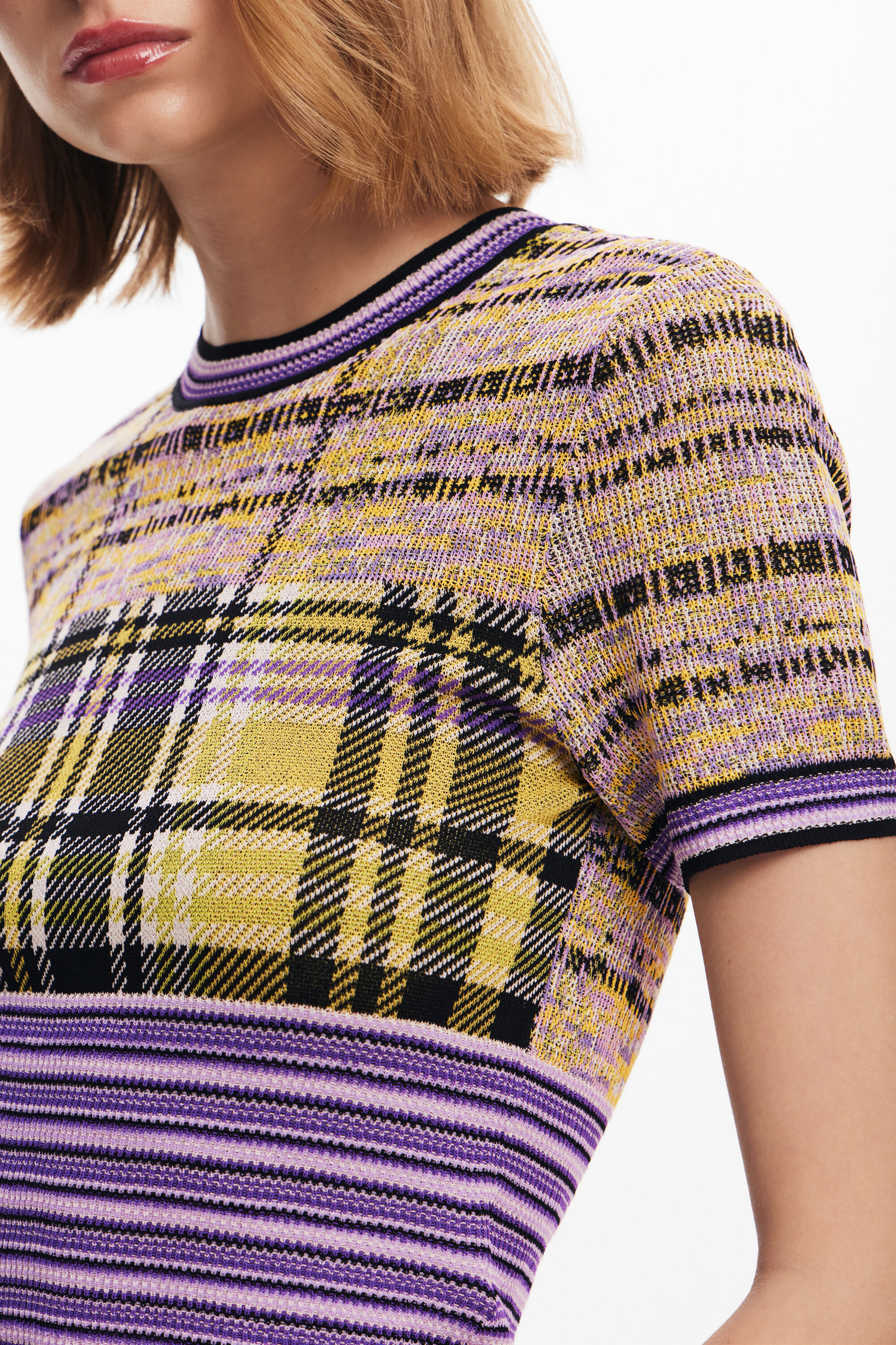 Checkered knit T-shirt women's I Desigual.com