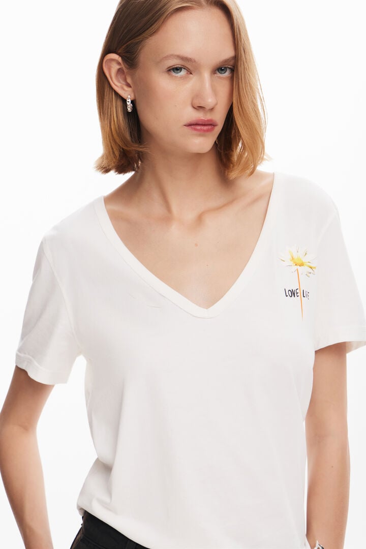 Camiseta escote pico flor | Desigual