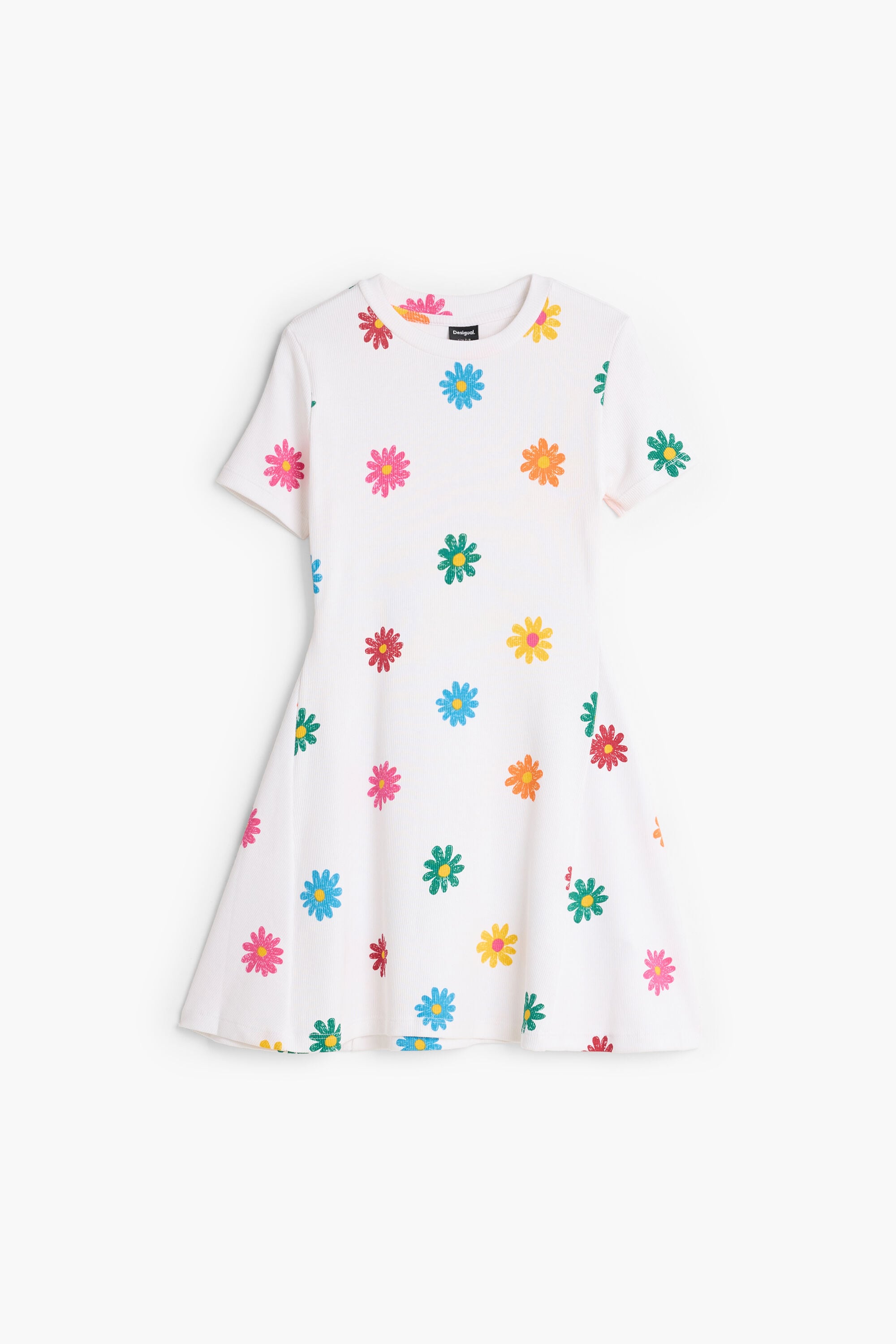 VESTIDO CORTO ESTAMPADO, Algodon, Blanco,