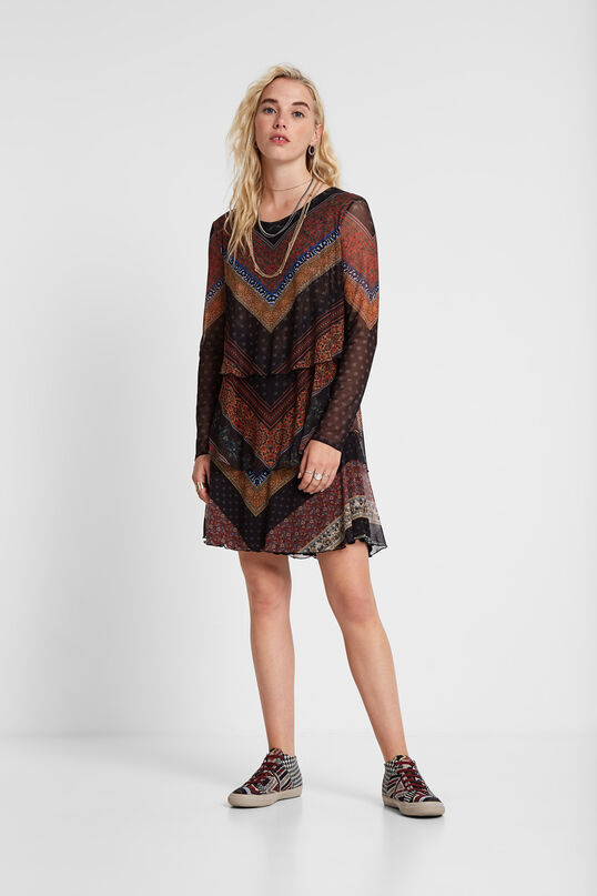 Vestido evas&eacute; folhos e faixas | Desigual
