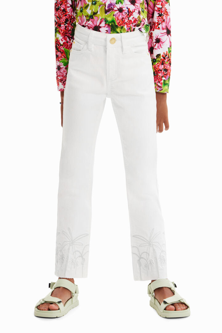 Embroidered long flare jeans