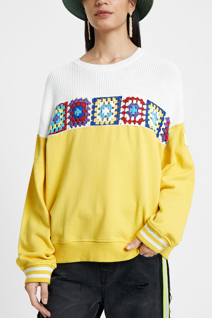 Sweat-shirt patch en coton ouaté, tricot et crochet | Desigual