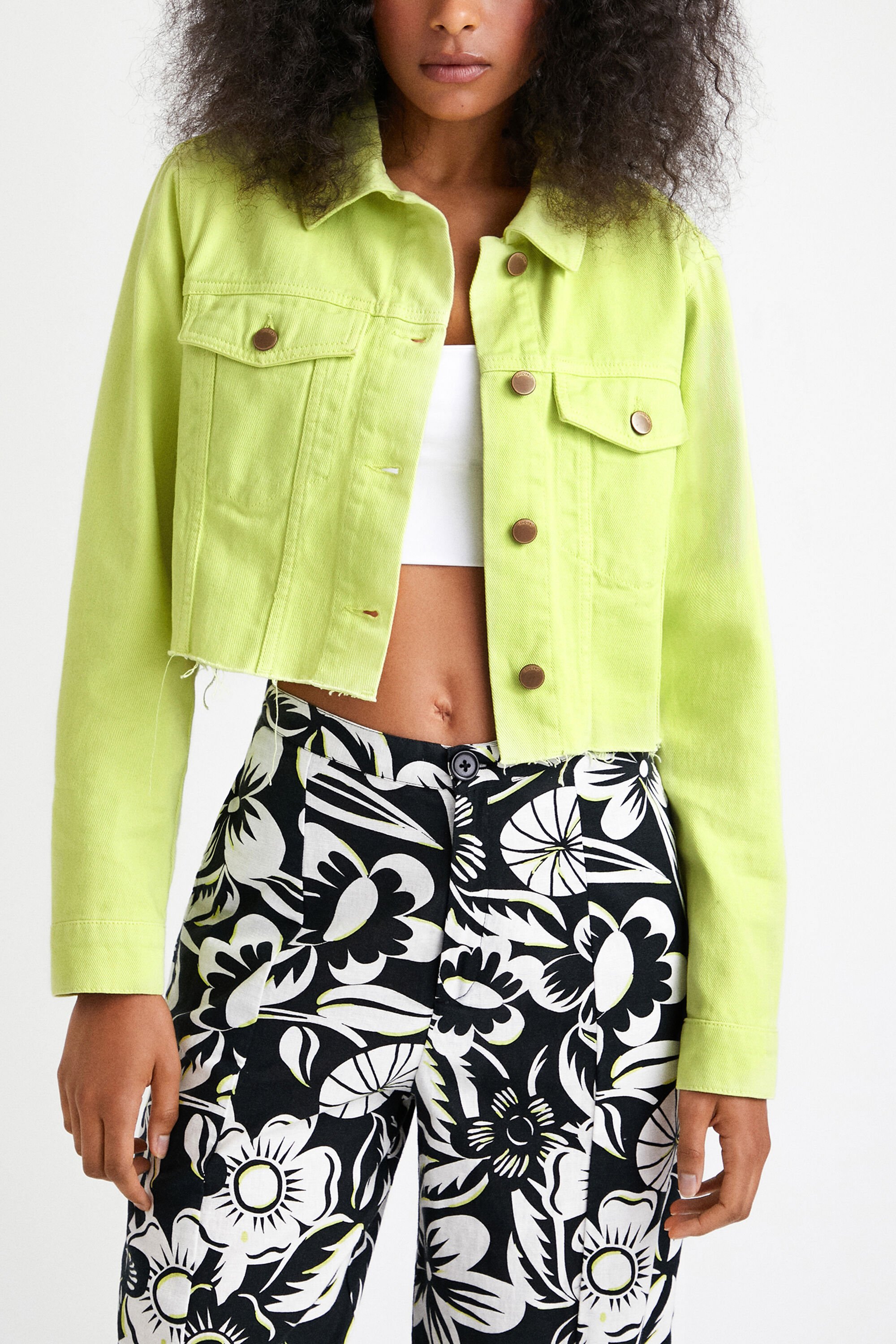 Neon cropped cheap denim jacket