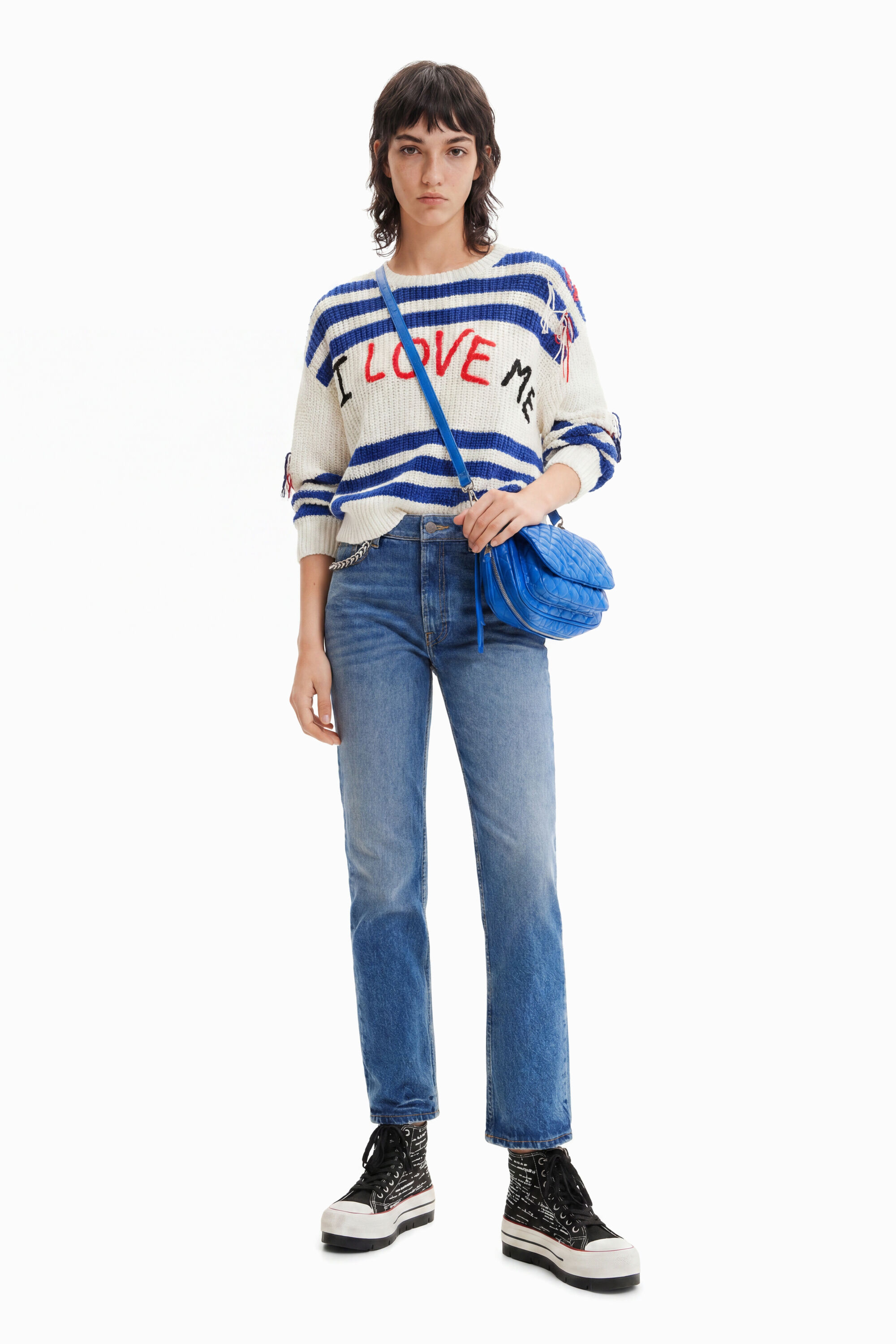 Desigual, Vaqueros Straight detalle strass, Algodon, Azul