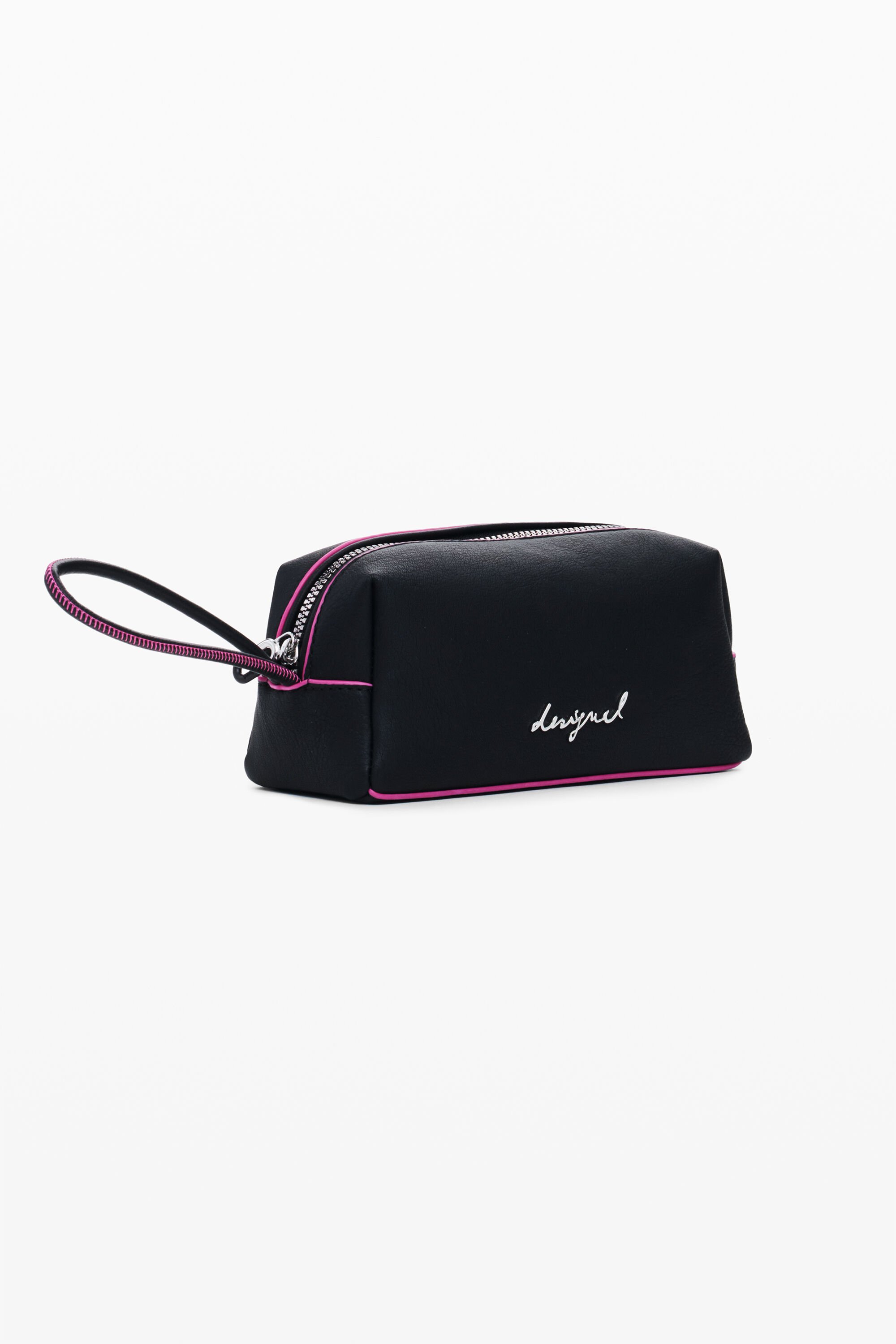 Desigual Medium Faux Leather Effect Toiletry Bag With Stitching In Black