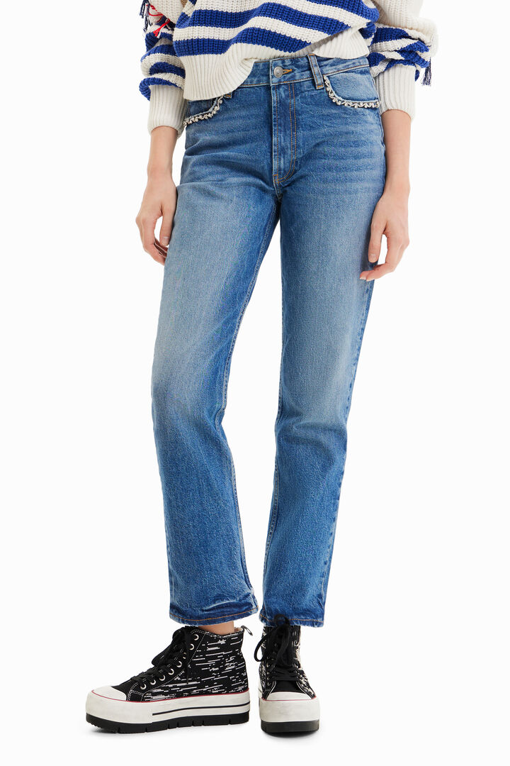Vaqueros Straight detalle strass | Desigual