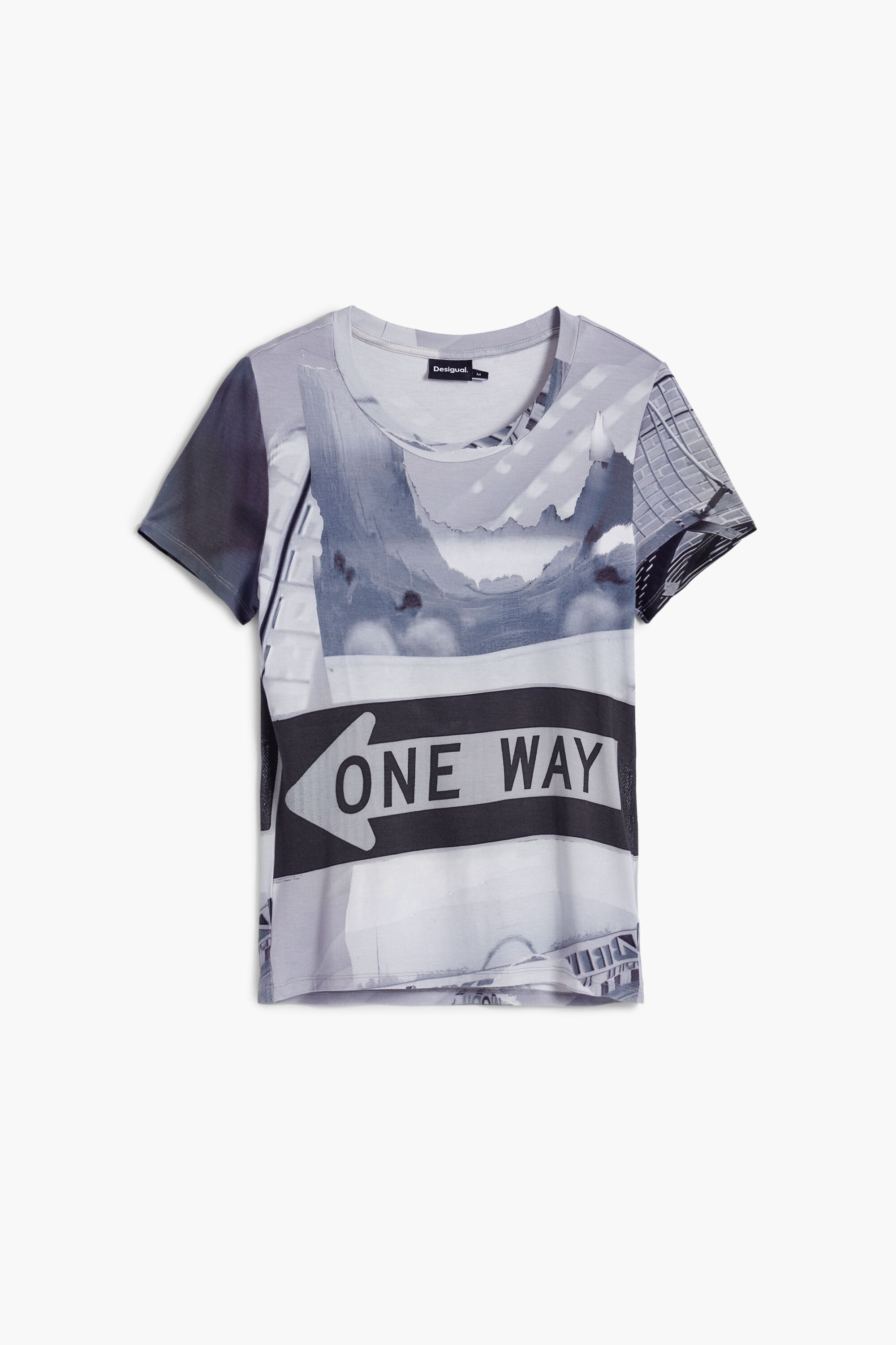 Camiseta estampado señal, Viscosa, Negro,