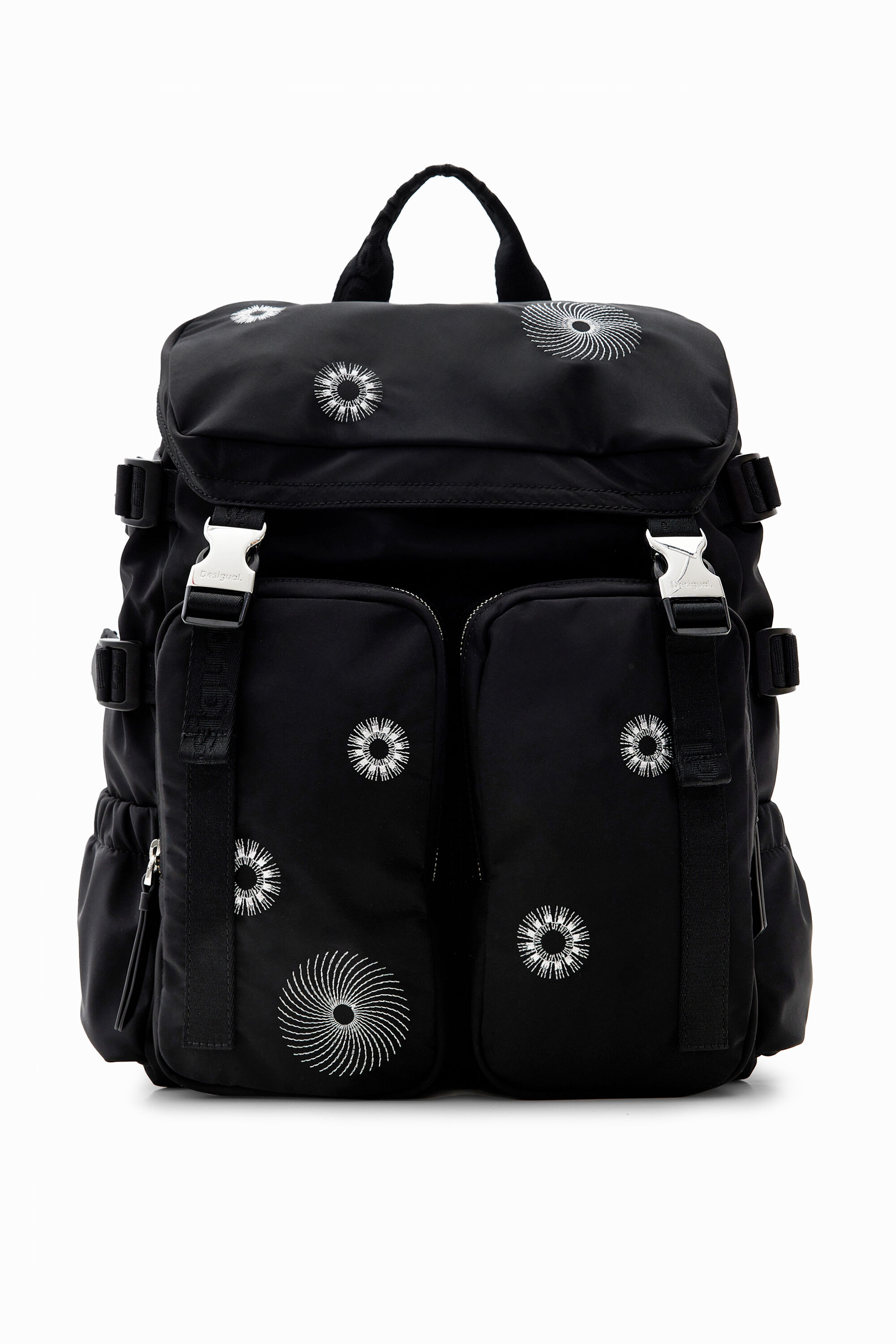 Black embroidered backpack hot sale