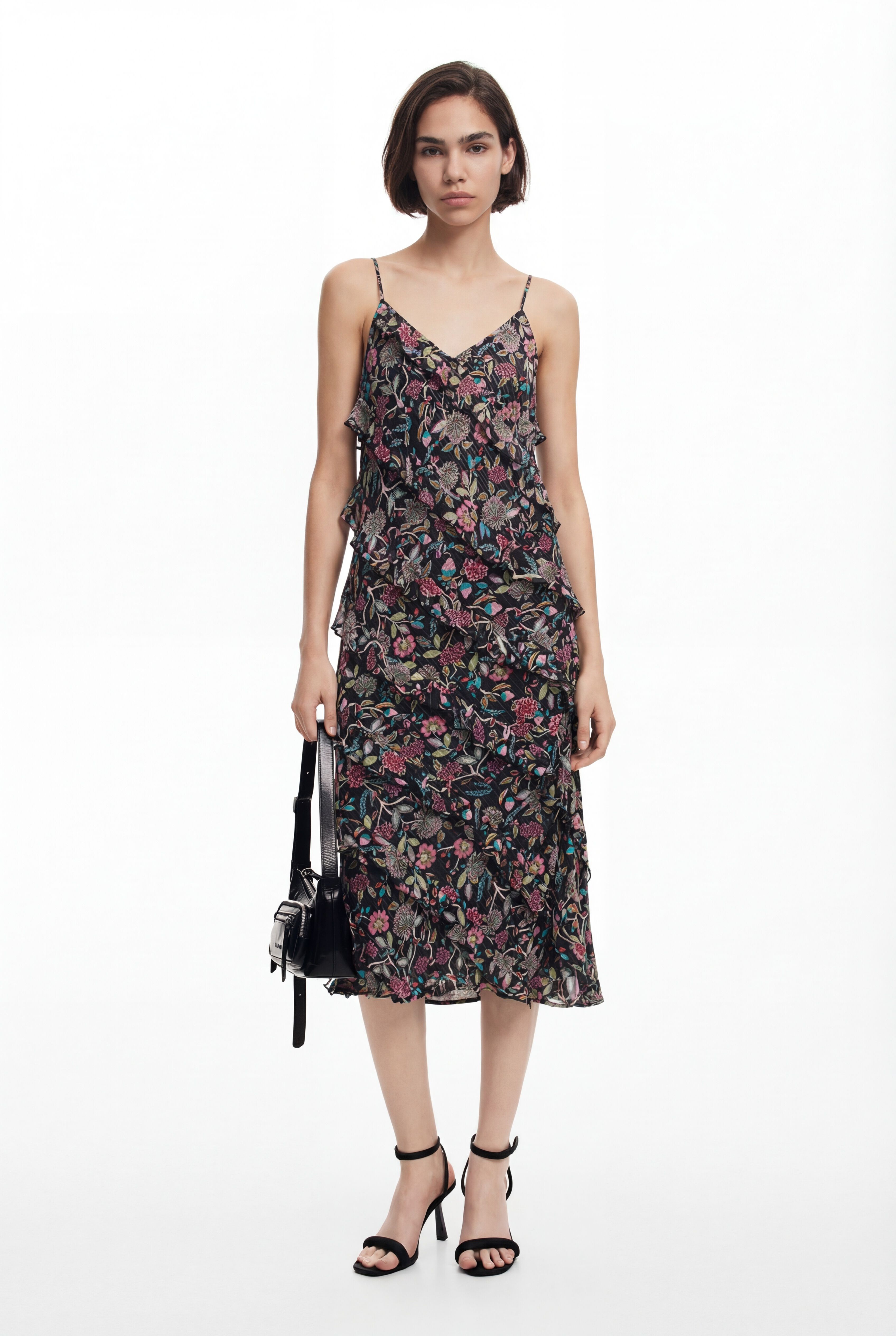 Desigual, Midikleid mit Rüschen, Damen, Polyester, Schwarz, M