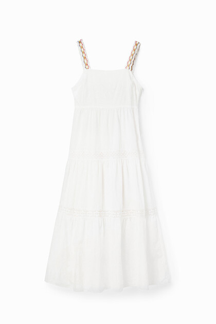 Long embroidered strap dress