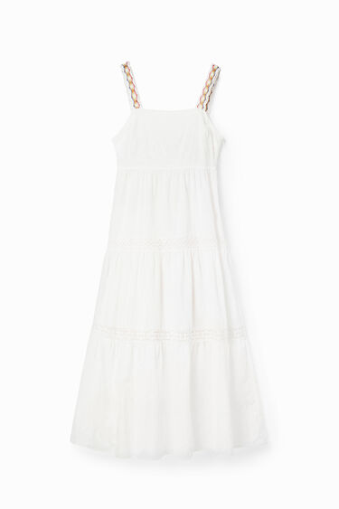 Vestit llarg tirants brodat | Desigual