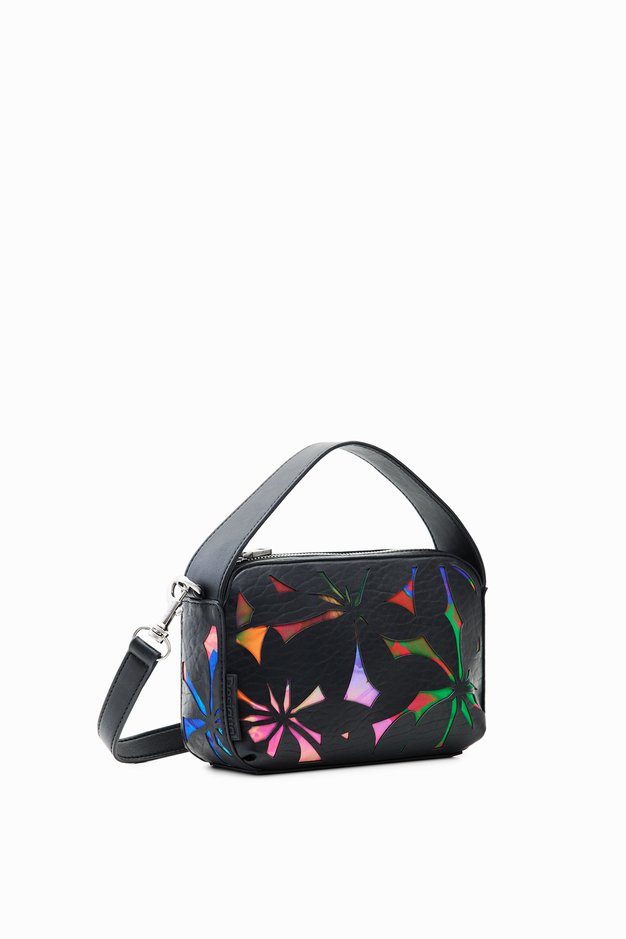 Desigual Mini Die-cut Floral Bag In Black