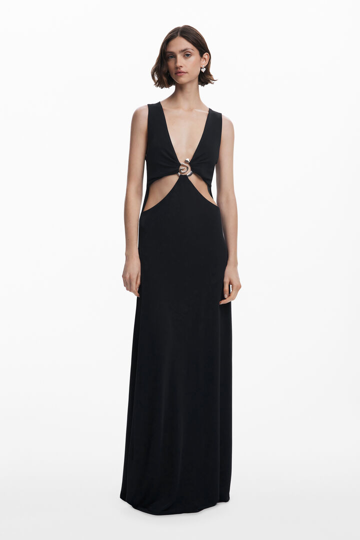 Long dress with metallic appliqué | Desigual