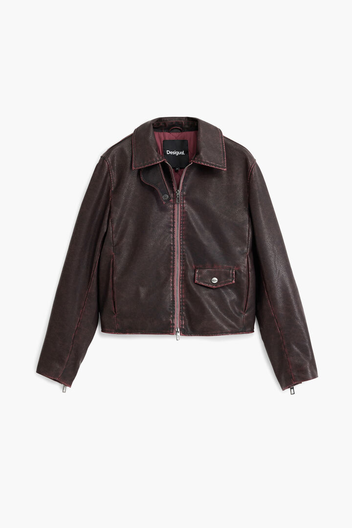 Bordeauxkleurige jas met leerlook