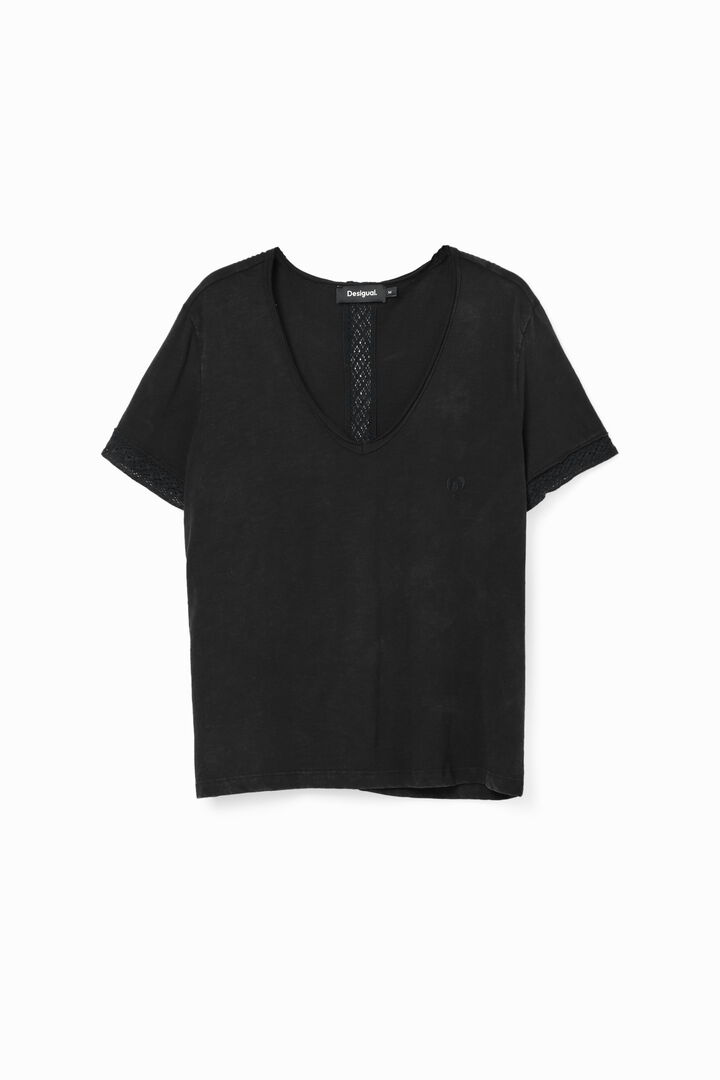 Vラインデコルテ 透かし編み Tシャツ