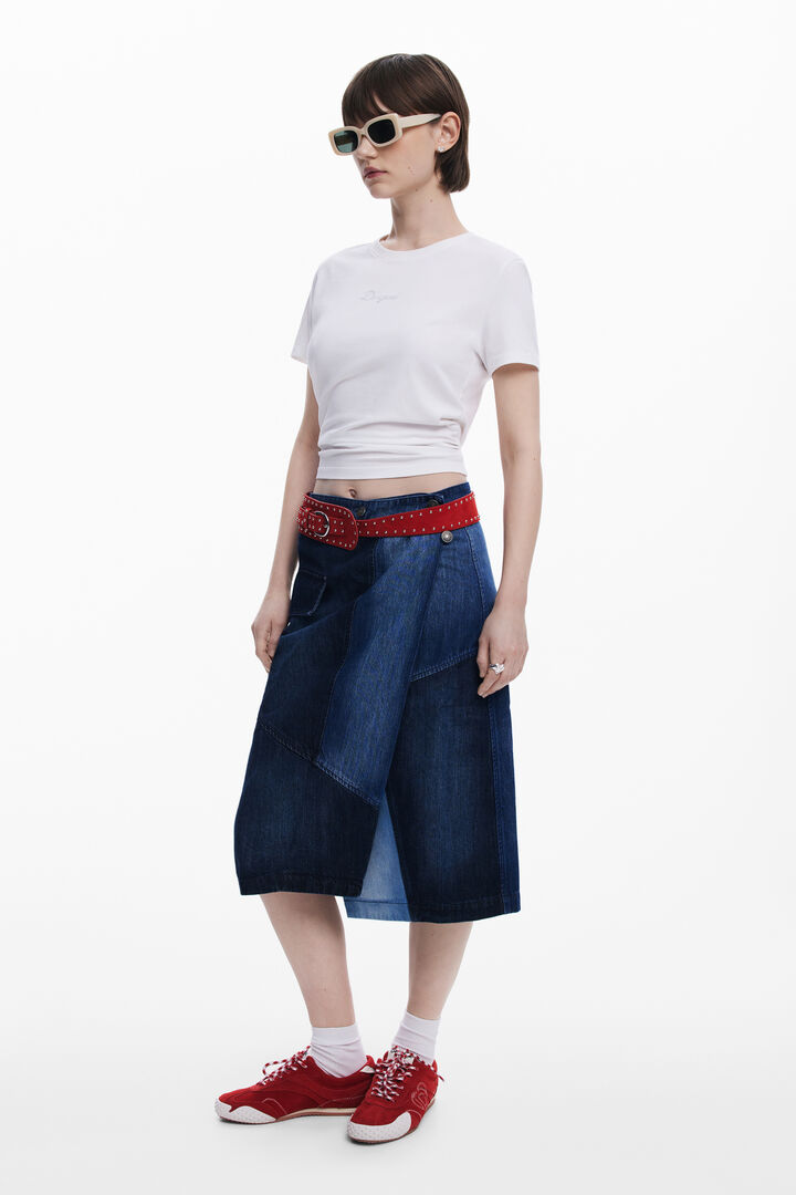 Falda midi vaquera cruzada | Desigual