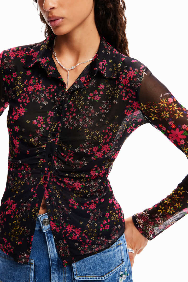 Camisa frunzida tul floral | Desigual