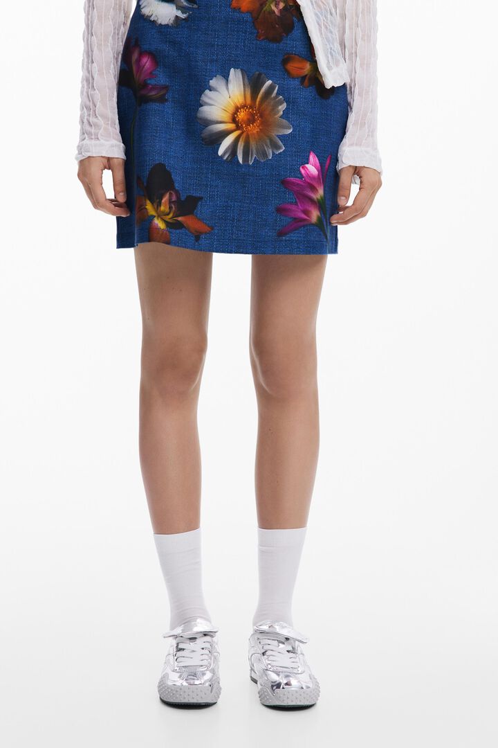 Saia mini ajustada com flores
